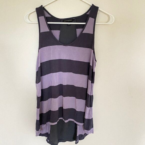 Banana Republic Stripe High Low Hem Tank Top Purple Black Size XS - Picture 1 of 7